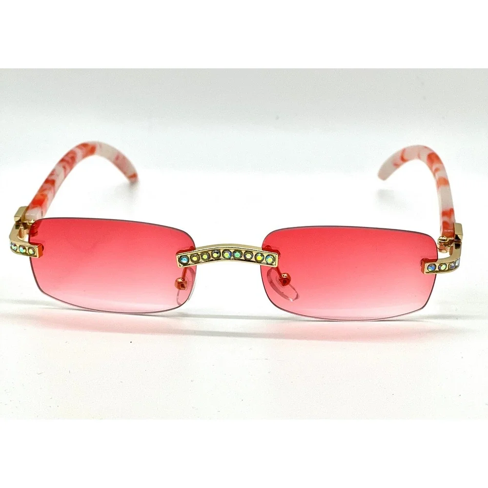 Rhinestone Rimless Sunglasses Red Lens Fashion Shades Small Diamond Hip Hop‎ New